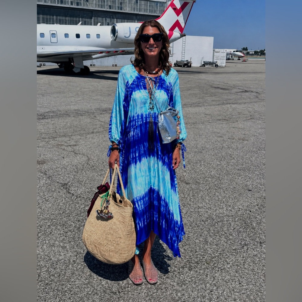Juliet Dunn Tie Dye Silk Bow Detail Blue Maxi Dress S